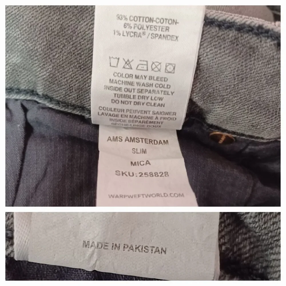 Warp + Weft AMS Amsterdam Slim Fit Men's Stretch Jeans Size 31x28